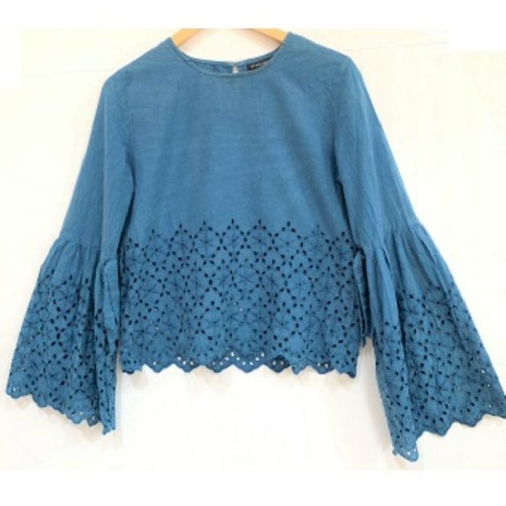 STYLE ENVY Bell Sleeve Eyelet Top Blouse
